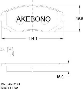 Akebono AN-317WK - Тормозные колодки, дисковые, комплект autosila-amz.com