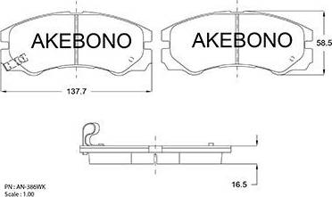 Akebono AN-386WK - Тормозные колодки, дисковые, комплект autosila-amz.com