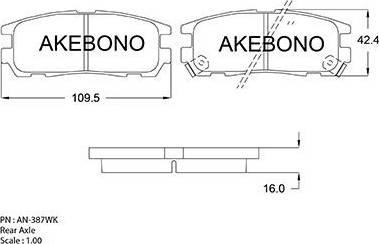 Akebono AN-387WK - Тормозные колодки, дисковые, комплект autosila-amz.com