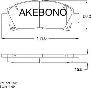 Akebono AN-374K - Колодки тормозные дисковые передние TOYOTA AVENSIS (_T22_), TOYOTA CARINA E VI СЕДАН (_T19_), TOYOTA autosila-amz.com