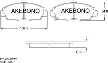 Akebono AN-375WK - Тормозные колодки, дисковые, комплект autosila-amz.com