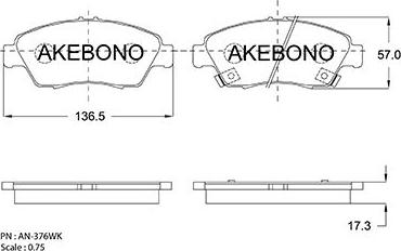 Akebono AN-376WKE - Тормозные колодки, дисковые, комплект autosila-amz.com