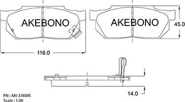 Akebono AN-378WK - Тормозные колодки, дисковые, комплект autosila-amz.com