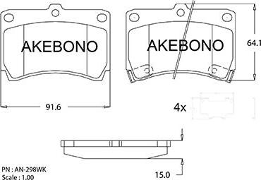 Akebono AN-298WKE - Тормозные колодки, дисковые, комплект autosila-amz.com
