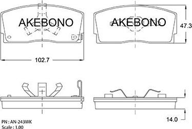 Akebono AN-243WKE - Тормозные колодки, дисковые, комплект autosila-amz.com