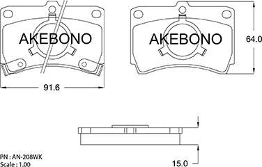 Akebono AN-208WKE - Тормозные колодки, дисковые, комплект autosila-amz.com