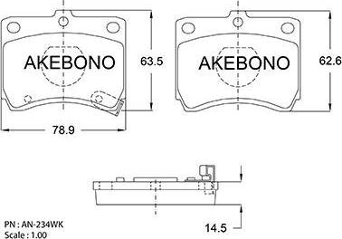 Akebono AN-234WK - Тормозные колодки, дисковые, комплект autosila-amz.com