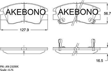 Akebono AN-233WKE - Тормозные колодки, дисковые, комплект autosila-amz.com