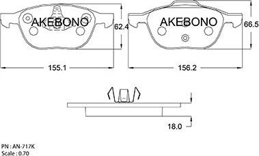 Akebono AN-717K - Тормозные колодки, дисковые, комплект autosila-amz.com