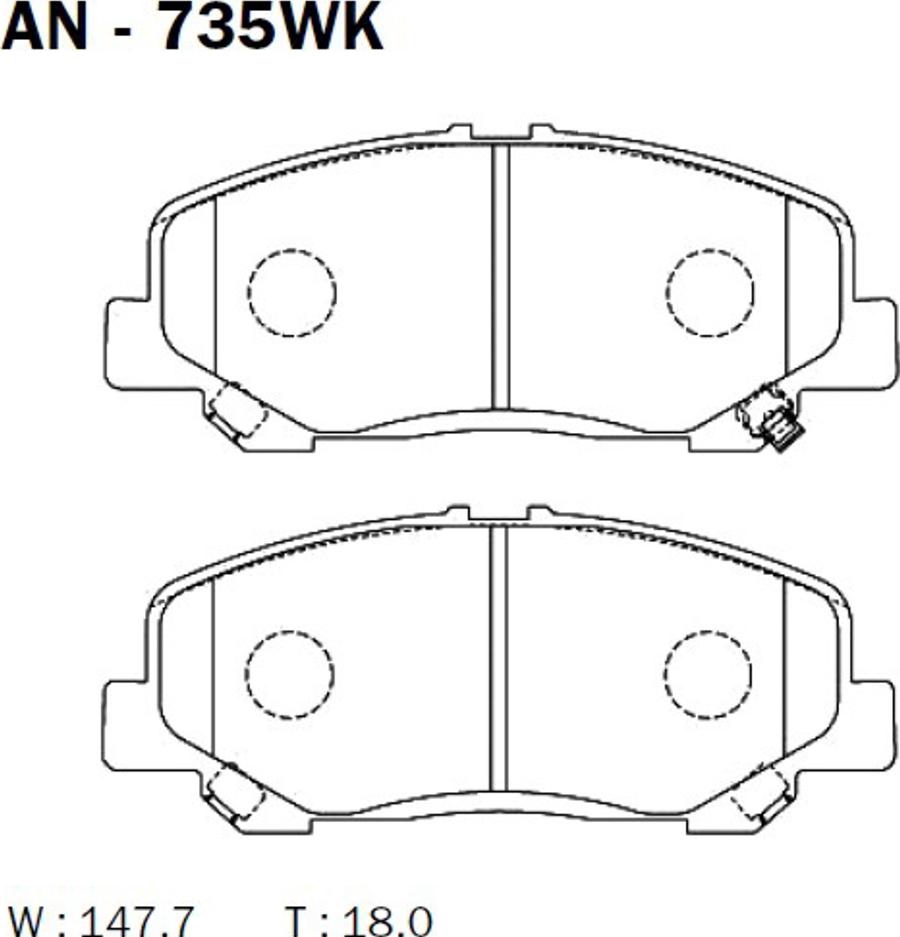 Akebono AN-735WK - Тормозные колодки, дисковые, комплект autosila-amz.com