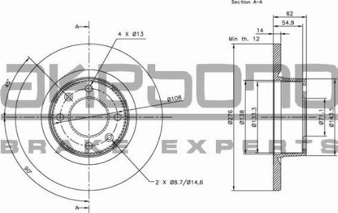 Akebono BN-0545 - Тормозной диск autosila-amz.com