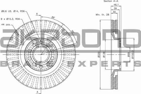 Akebono BN-0042E - Тормозной диск autosila-amz.com