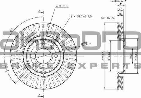 Akebono BN-0021E - Тормозной диск autosila-amz.com