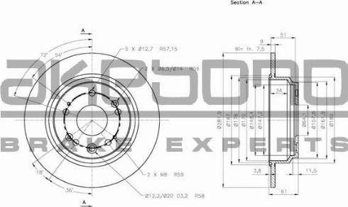 Akebono BN-0850 - Тормозной диск autosila-amz.com