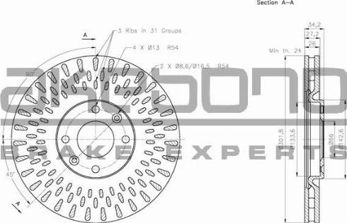 Akebono BN-0300E - Тормозной диск autosila-amz.com