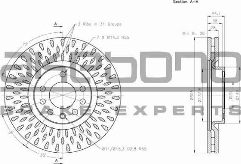 Akebono BN-1017 - Тормозной диск autosila-amz.com