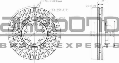 Akebono BN-1350 - Тормозной диск autosila-amz.com