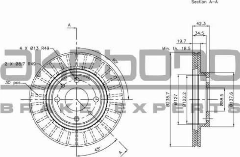 Akebono BN-1309 - Тормозной диск autosila-amz.com