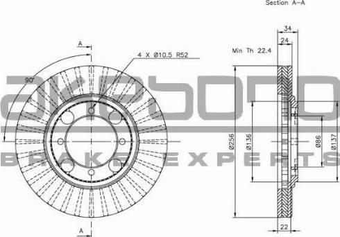 Akebono BN-1320 - Тормозной диск autosila-amz.com