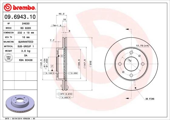 AP 24630 - Тормозной диск autosila-amz.com