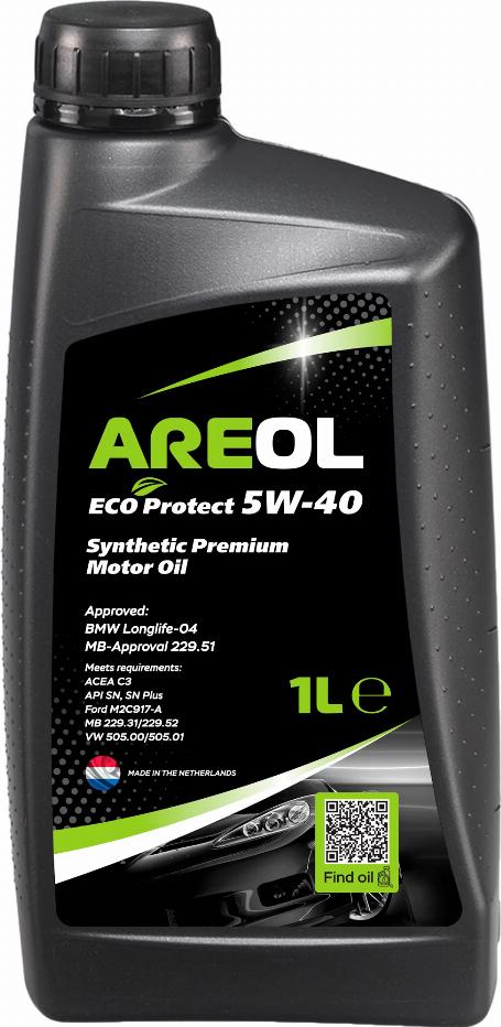 Areol 5W40AR060 - AREOL ECO Protect 5W40 (1L) масло моторное! синт.\ACEA C3, API SN/CF, VW 505.00/505.01, MB 229.51 autosila-amz.com