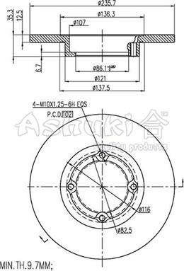 Ashuki 0990-9090 - Тормозной диск autosila-amz.com