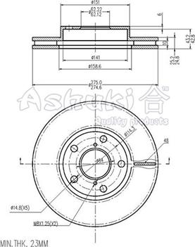 Ashuki 0990-9212 - Тормозной диск autosila-amz.com