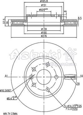 Ashuki 0990-6190 - Тормозной диск autosila-amz.com