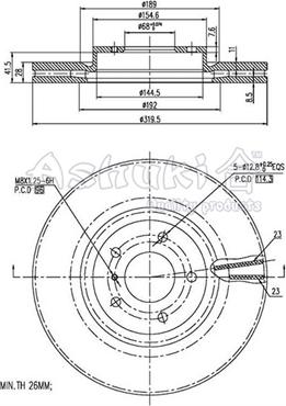 Ashuki 0990-1901 - Тормозной диск autosila-amz.com