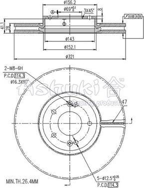 Ashuki 0990-1350 - Тормозной диск autosila-amz.com