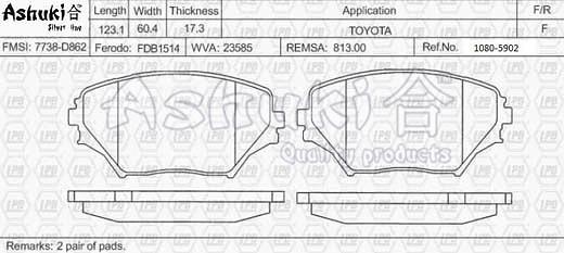 Ashuki 1080-5902 - Тормозные колодки, дисковые, комплект autosila-amz.com