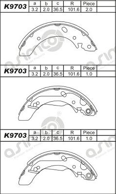 Asimco K9703 - Комплект тормозных колодок, барабанные autosila-amz.com