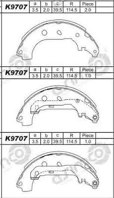 Asimco K9707 - Комплект тормозных колодок, барабанные autosila-amz.com