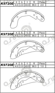 Asimco K9720E - Комплект тормозных колодок, барабанные autosila-amz.com