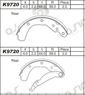 Asimco K9720 - Комплект тормозных колодок, барабанные autosila-amz.com