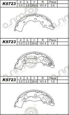 Asimco K9723 - Комплект тормозных колодок, барабанные autosila-amz.com