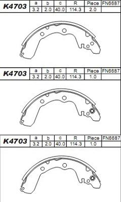 Asimco K4703 - Комплект тормозных колодок, барабанные autosila-amz.com