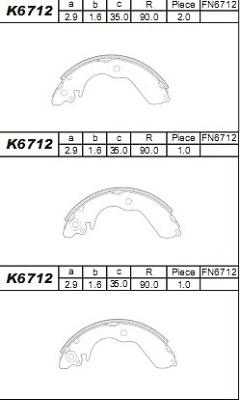 Asimco K6712 - Комплект тормозных колодок, барабанные autosila-amz.com