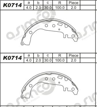 Asimco K0714 - Комплект тормозных колодок, барабанные autosila-amz.com