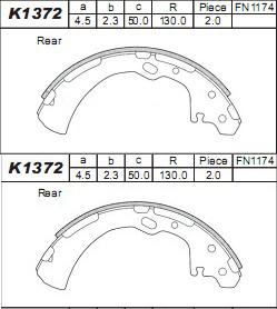 Asimco K1372 - Комплект тормозных колодок, барабанные autosila-amz.com