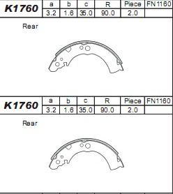 Asimco K1760 - Комплект тормозных колодок, барабанные autosila-amz.com