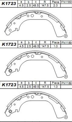 Asimco K1723 - Комплект тормозных колодок, барабанные autosila-amz.com