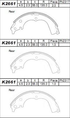 Asimco K2661 - Комплект тормозных колодок, барабанные autosila-amz.com