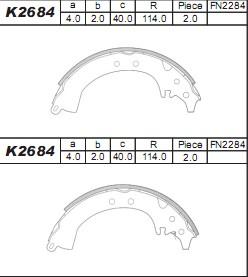 Asimco K2684 - Комплект тормозных колодок, барабанные autosila-amz.com