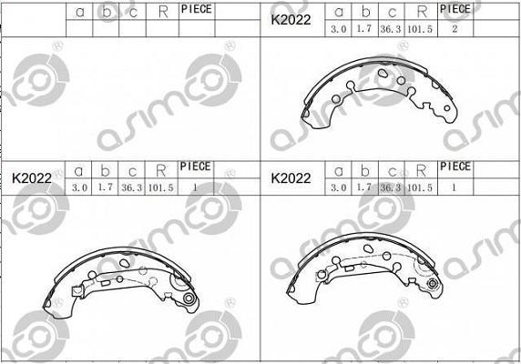 Asimco K2022 - Комплект тормозных колодок, барабанные autosila-amz.com