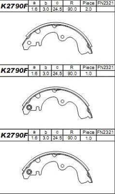 Asimco K2790F - Комплект тормозных колодок, барабанные autosila-amz.com