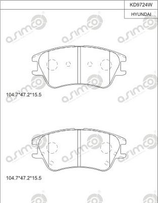 Asimco KD9724W - Тормозные колодки, дисковые, комплект autosila-amz.com