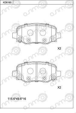 Asimco KD6160 - Тормозные колодки, дисковые, комплект autosila-amz.com