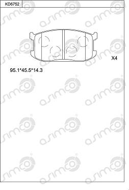 Asimco KD6752 - Тормозные колодки, дисковые, комплект autosila-amz.com