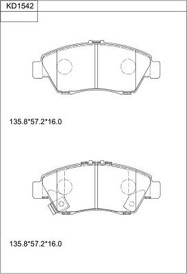 Asimco KD1542 - Тормозные колодки, дисковые, комплект autosila-amz.com